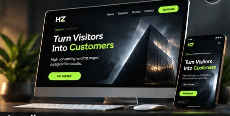 Landing page displayed on desktop and mobile